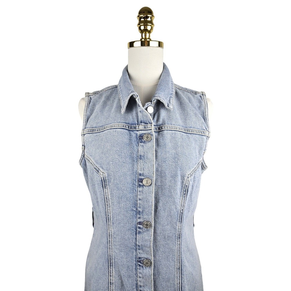 Rails Denim Midi Dress Women L Light Wash Sleeveless Button Front Raw Hem Cotton
